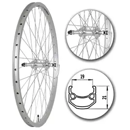Koło tylne rowerowe 26 cali z srebrną aluminiową obręczą, 36 szprychami i piastą na szybkozamykacz pod wolnobieg