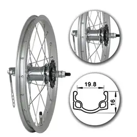 Tylne koło rowerowe 16 cali z piastą torpedo, srebrna obręcz 20 mm, zębatka 18T