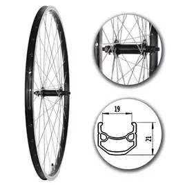 Przednie koło rowerowe 28 cali z czarną stożkową obręczą, czarna piasta na łożyskach maszynowych, 36 szprych