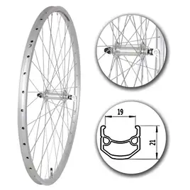 Przednie koło rowerowe 28 cali z aluminiową srebrną obręczą stożkową, piasta na szybkozamykacz, 36 szprych