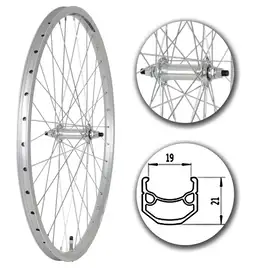 Przednie koło rowerowe 26 cali z aluminiową srebrną obręczą stożkową, piasta na łożyskach maszynowych, 36 szprych