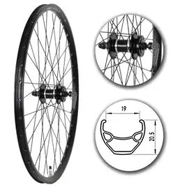 Koło przednie rowerowe 26 cali czarne z obręczą stożkową pod hamulec tarczowy