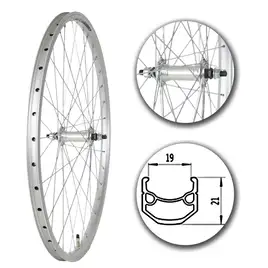 Koło przednie rowerowe 26 cali srebrne z aluminiową obręczą stożkową pod V-Brake